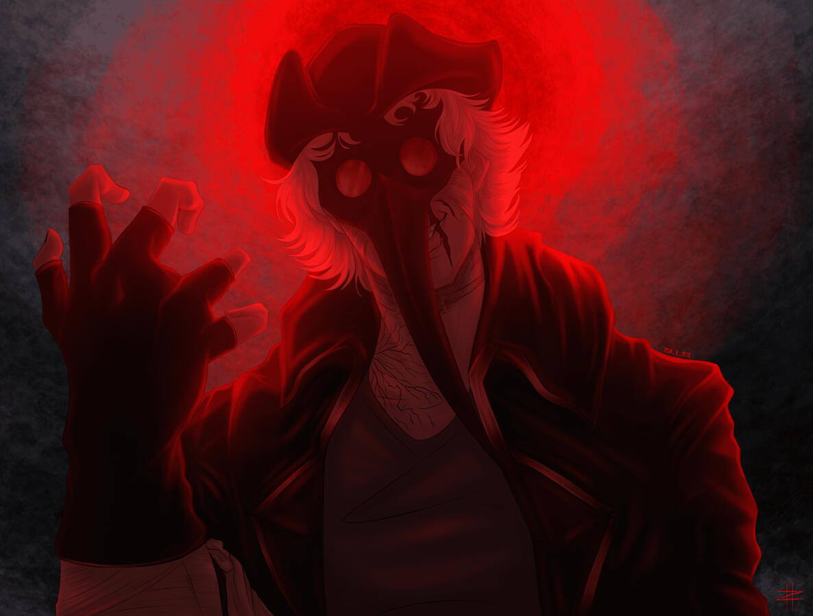 Crow in front of a bloodmoon, OC art